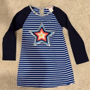 Striped Sequin Star Appliqué Long Sleeve Dress Girls Sz 6/6x
